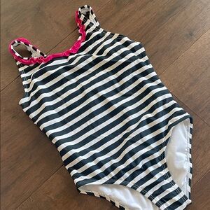 Striped Swimsuit with Pink Trim